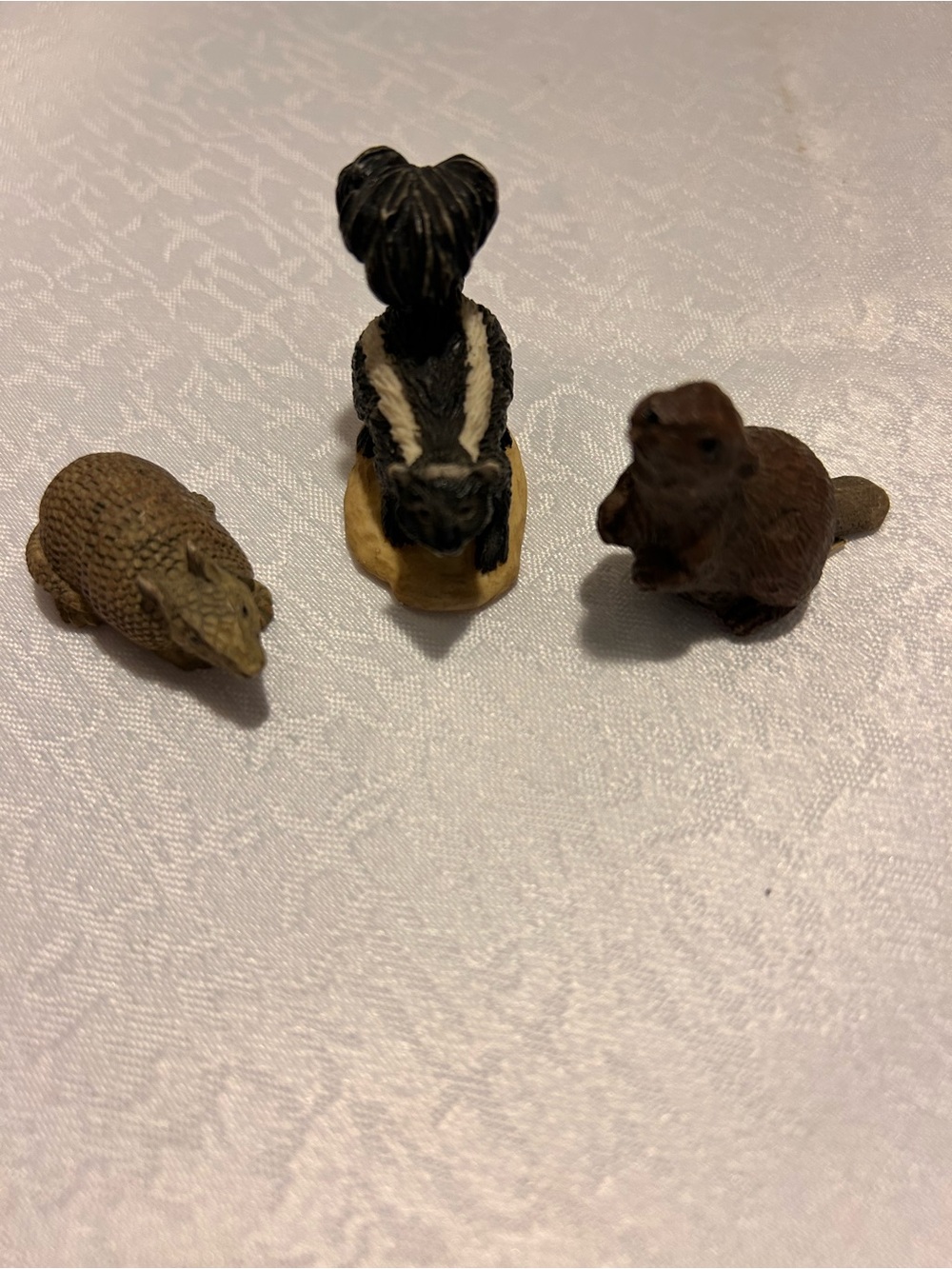 Miniature Resin Wildlife Figurine Lot of 3 - Armadillo, Beaver, and Skunk